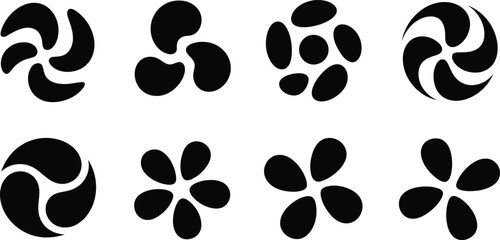 Collection of abstract black shapes on a white background