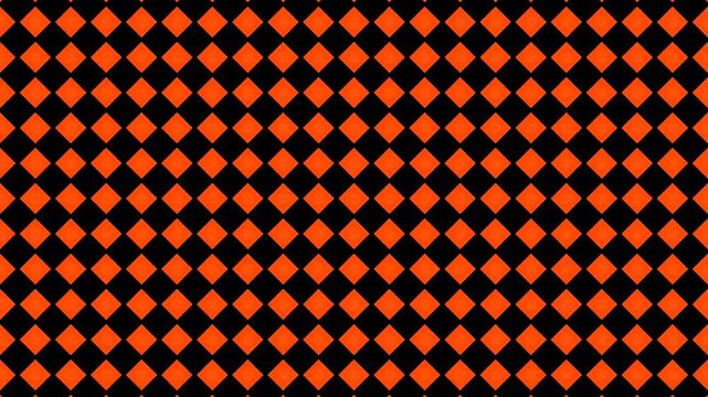 Orange and black pixelated pattern background.