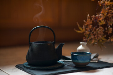 Green Tea in Traditional Cast Iron Teapot