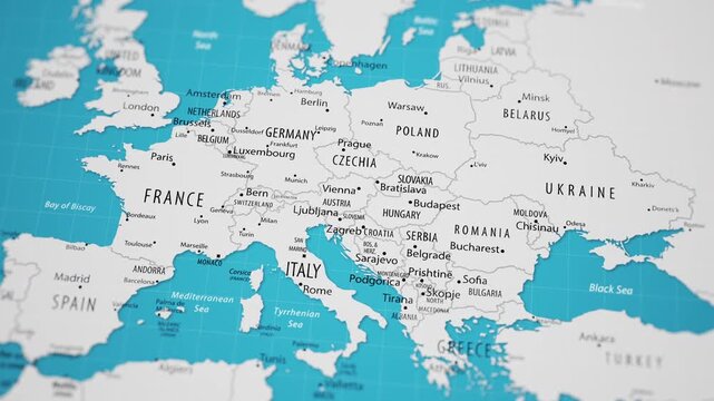 European countries on the world map. 4K animation.