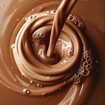 Flowing, swirling, rich, brown liquid with bubbles, aerial view