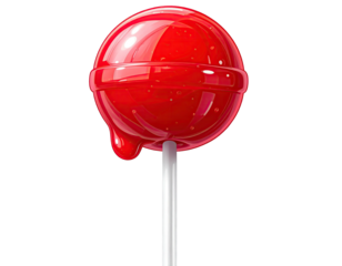 Glossy, red hard candy on a stick; close-up, black background