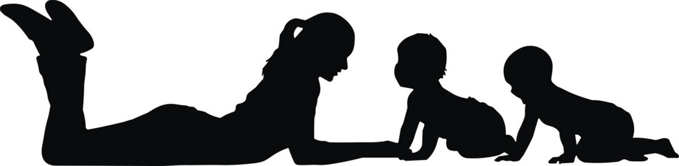 Mother and children silhouette illustration showing family bonding childcare love parenting growth stages isolated on white background