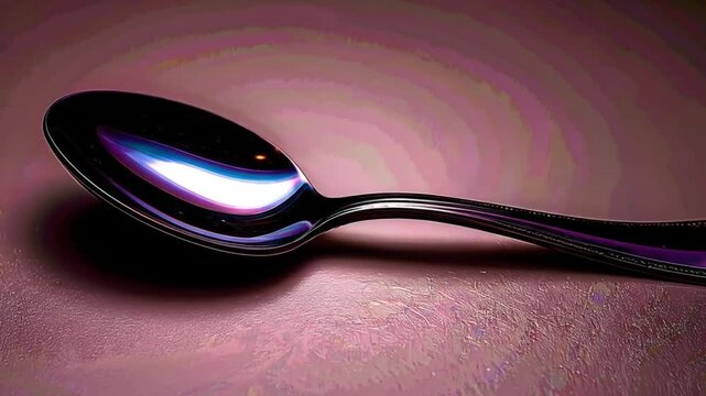 Close up of a shiny silver spoon on a smooth surface