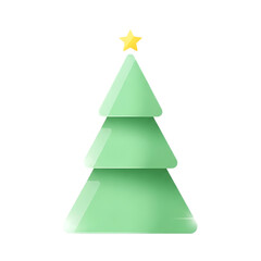Fototapeta premium Green Christmas tree with yellow star on transparent background isolated on a transparent background