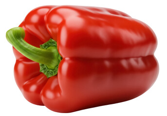 Vibrant red bell pepper isolated PNG, fresh vegetable with green stem on transparent background for healthy eating and cooking concepts