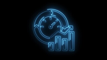 Glowing neon time management chart with arrow boost and performance improvement - Powered by Adobe