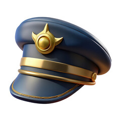 Fototapeta premium 3d pilot cap with golden emblem isolated on transparent background