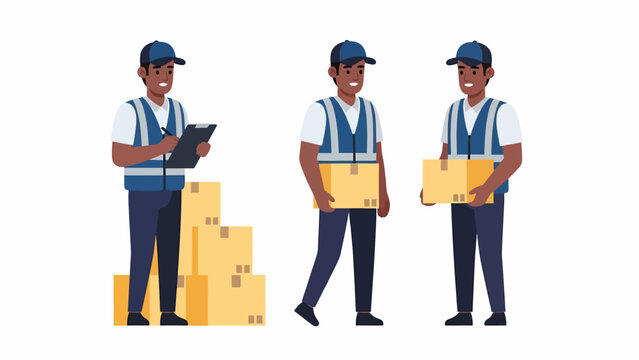 Delivery personnel handling packages in a warehouse environment