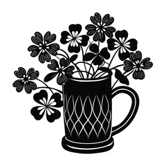 Black and White Silhouette of Clover Bouquet in a Mug flowers