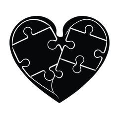 Black heart shape formed by interconnected puzzle pieces on white background jigsaw