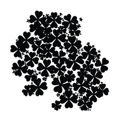 Black Silhouette Cluster of Four Leaf Clovers on White Background shamrock luck