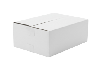 Plain white cardboard box isolated PNG, blank container for shipping and storage on transparent background, packaging mockup