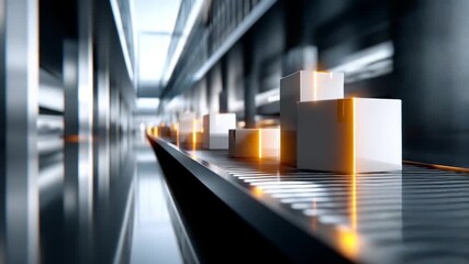 Futuristic logistics center with conveyor belt transporting parcels, subtle digital interface overlays, smart supply chain concept - Powered by Adobe