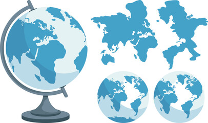 Earth globe, world maps, map projection, geography concept, global view, educational design, continents, hemispheres, vector illustration, learning tool © rehna