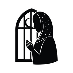 Woman in Hijab Praying by a Window at Night female person