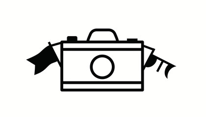 Camera icon with flags, representing travel photography and adventure.