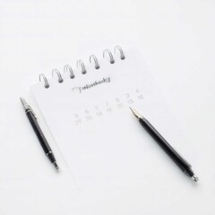 Portable daily planner with two black pens on white background for organization and productivity