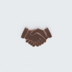 Brown Shaking Hands Made of Small Textured Particles on White Background, Symbolizing Partnership and Agreement