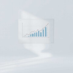 Business Growth Chart with Blue Bars and Upward Trend Line on White Background with Light Shine