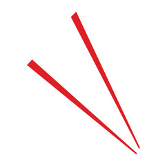 Vector illustration of a pair of red wooden chopsticks with a flat design. Eating utensils for East Asian cuisine, Chinese, Japanese, Korean, sushi, ramen.