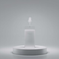 Minimalist White Microphone Setup on Pedestal, Modern Recording Studio Equipment