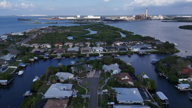 coastal community of Apollo Beach, Florida, power plant and nature perserves on Tampa Bay