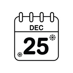 Fototapeta premium Christmas Calendar Icon with December 25 Date and Snowflakes Outline
