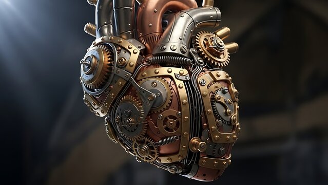 Mechanical heart made of gears and cogs in steampunk style