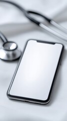 Smartphone on marble surface, modern mobile technology mockup