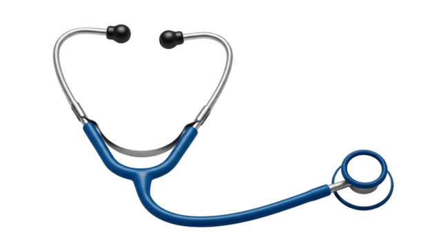 Blue stethoscope with silver metal parts isolated on a transparent background medical doctor - Powered by Adobe