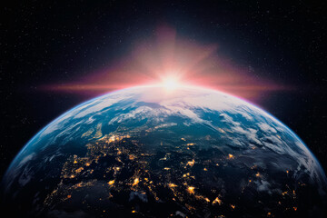 Obraz premium Stunning Orbital View of the Sun Peeking Over the Edge of the World