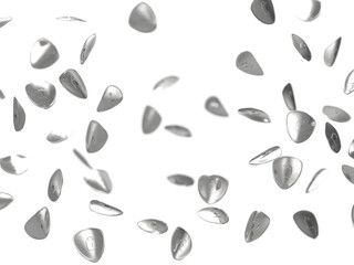 Floating silver shields on light background, futuristic cybersecurity and network protection concept