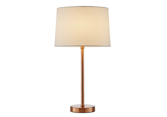 Elegant copper table lamp with cream shade isolated PNG, modern lighting fixture for home decor and...