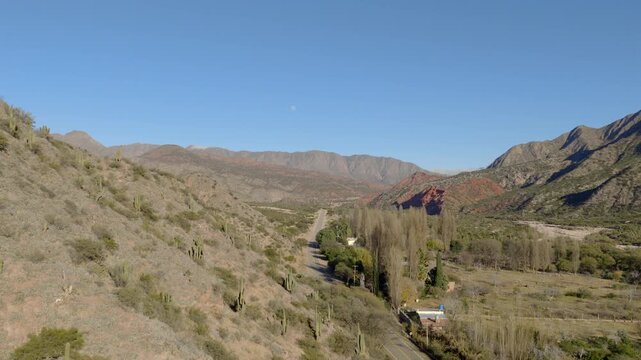 Drone fly at Cuesta de Miranda with the legendary Route 40 highway road, Chilecito, La Rioja, Argentina