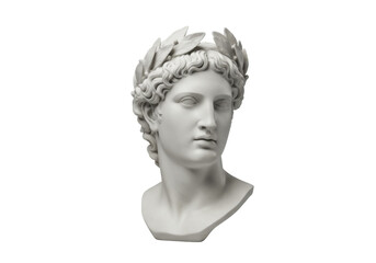 Apollo bust statue PNG isolated on transparent background, neoclassical sculpture of Greek god with laurel wreath for art and design projects