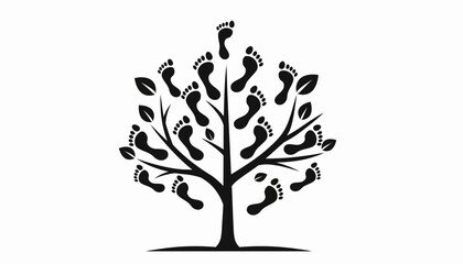 Obraz premium Abstract tree with human footprints as leaves, symbolizing growth, journey, and connection to nature.