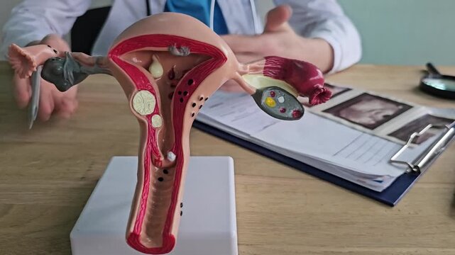 Understanding human anatomy through a detailed model of the female reproductive system in a medical setting