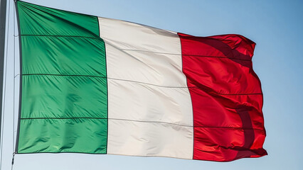 italian flag waving on flagpole against clear blue sky, vibrant colors and fabric motion