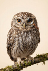 Fototapeta premium Little Owl Wearing a Magnifying Glass
