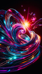 Vibrant Blue and Violet Energy Wave with Golden Sparks and Glowing Lines