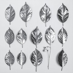 Artistic Silver Leaf Arrangement - A Stunning Monochrome Botanical Composition.