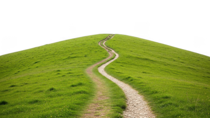 Grassy hill with path isolated on transparent background