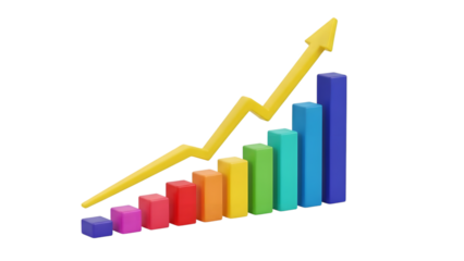 Colorful bar graph with yellow arrow on transparent background isolated on a transparent background colorful bars