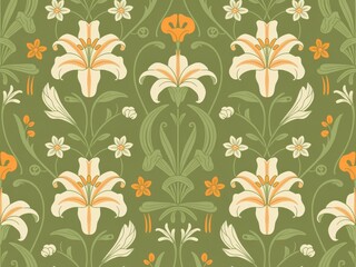 Obraz premium Vintage floral pattern with lilies and small flowers