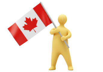 Yellow mannequin holding Canadian flag PNG isolated on transparent background, patriotic symbol for Canada Day and national pride