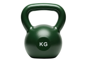 Green kettlebell isolated PNG on transparent background, fitness weight training equipment for strength and conditioning exercises