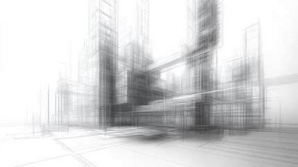 Abstract Architectural Wireframe Cityscape