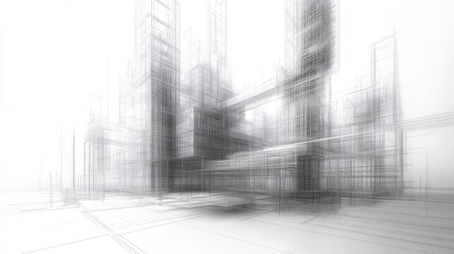 Abstract Architectural Wireframe Cityscape - Powered by Adobe