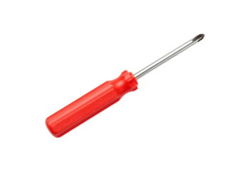 Red Phillips head screwdriver isolated PNG on transparent background, hand tool for construction and repair work